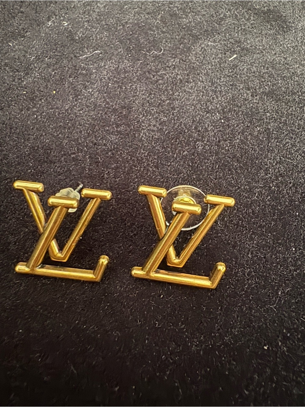 Preloved Gold tone LV Monogram Stud Earrings